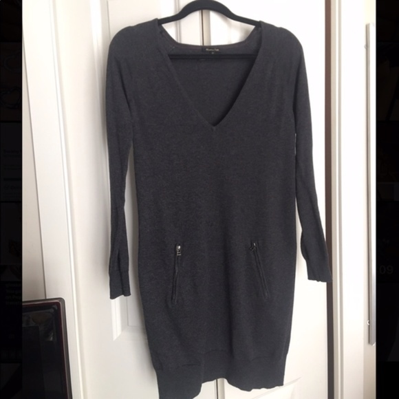 Silk & Cashmere Charcoal Sweater Dress w/ Pockets - Picture 2 of 7